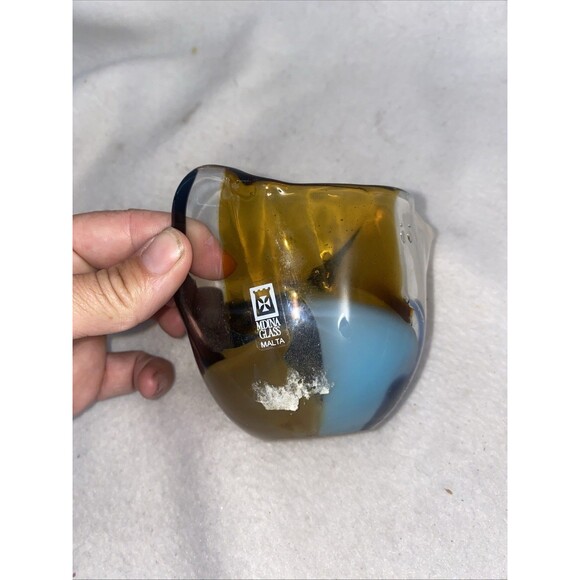 Mdina Ruffled Studio Art Blown Glass Bowl Jar Cup  Malta Italy Colorful - Picture 3 of 7